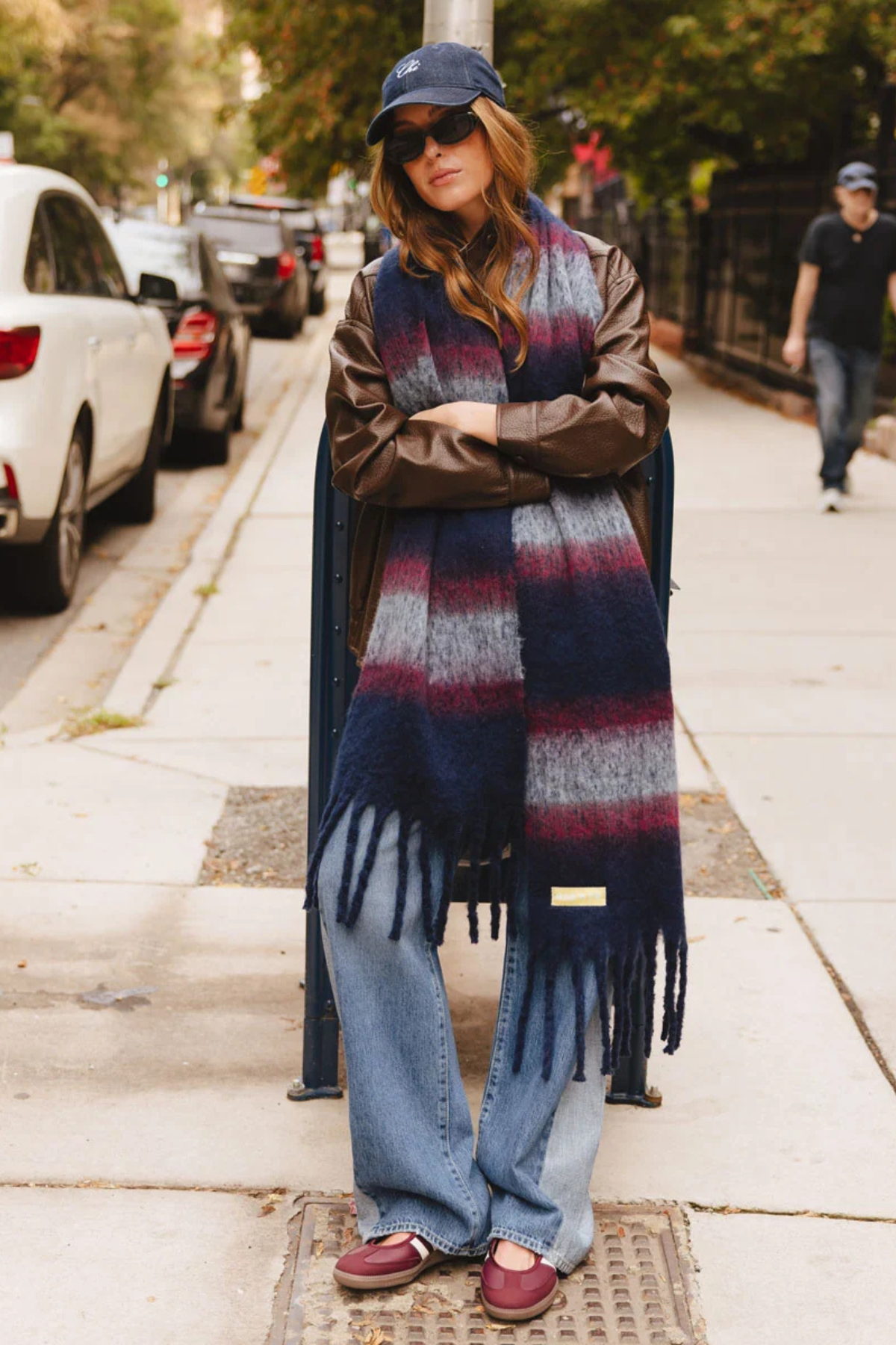 Navy Multi Stripe Blanket Scarf