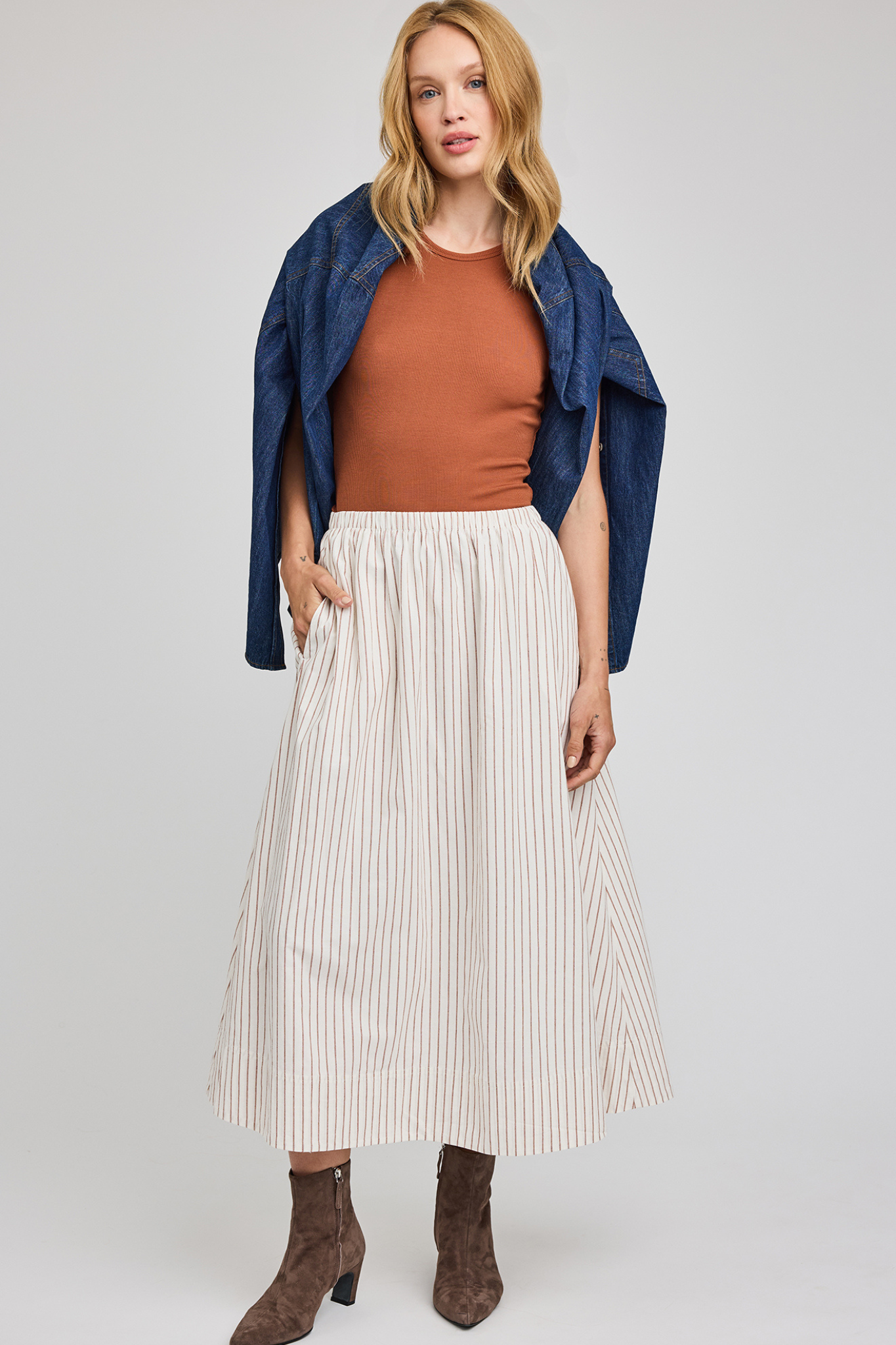 Wilhelmina Cream Stripe Skirt