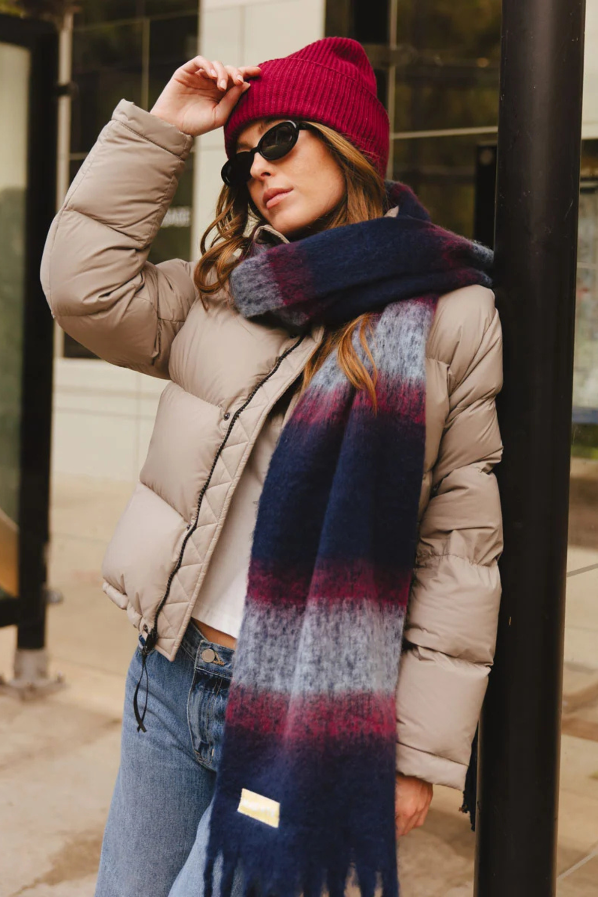 Navy Multi Stripe Blanket Scarf
