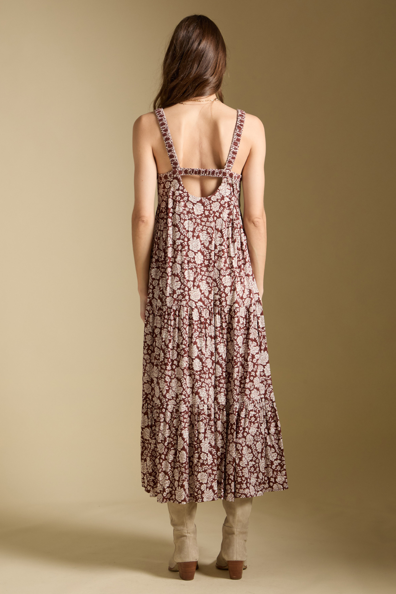 Juli Chocolate Floral Midi Dress