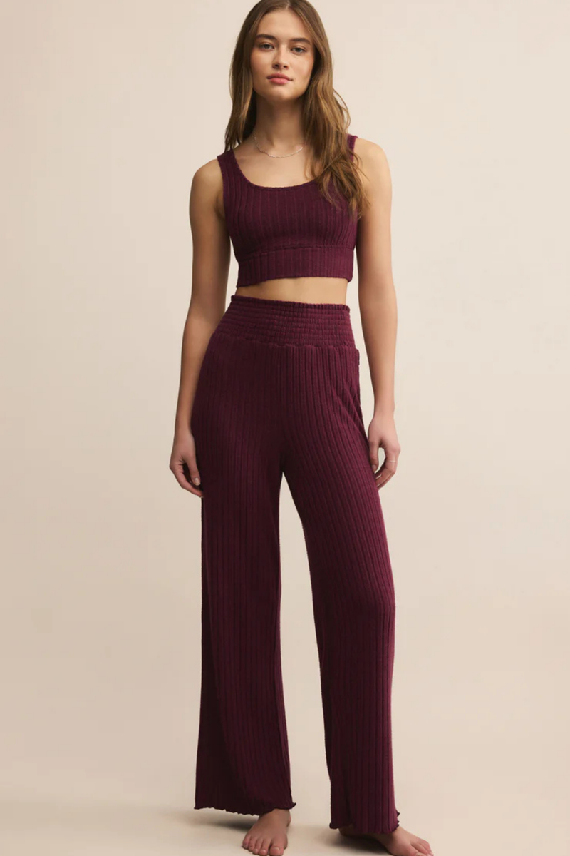 Dawn Merlot Smocked Rib Pant