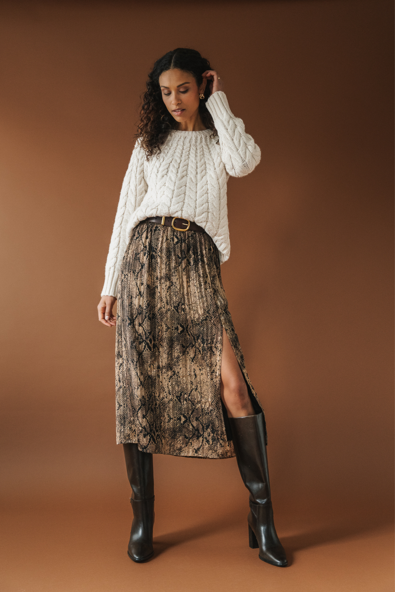 Adeline Topaz Snake Midi Skirt