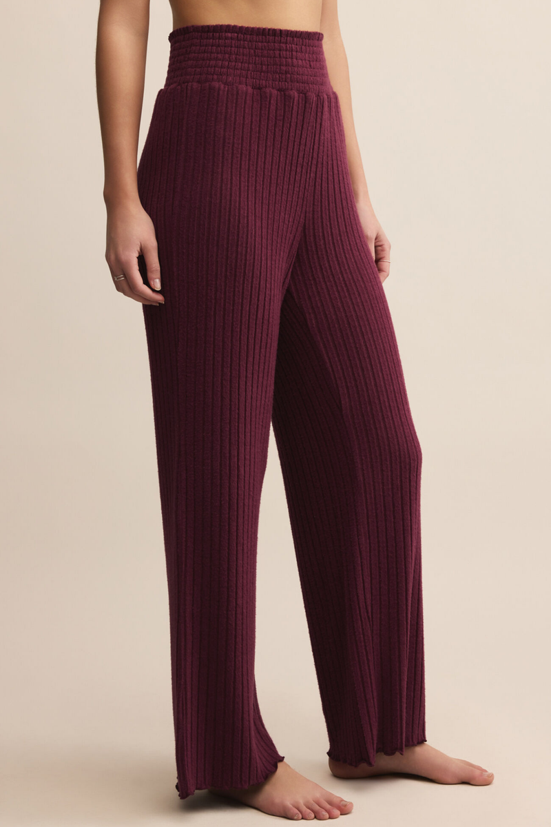 Dawn Merlot Smocked Rib Pant