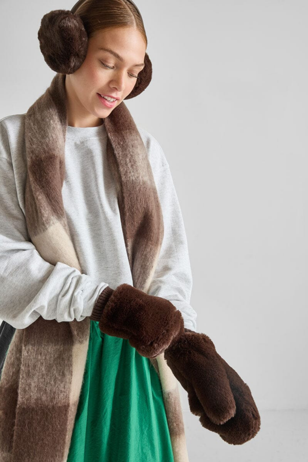 Chocolate Faux Fur Mittens