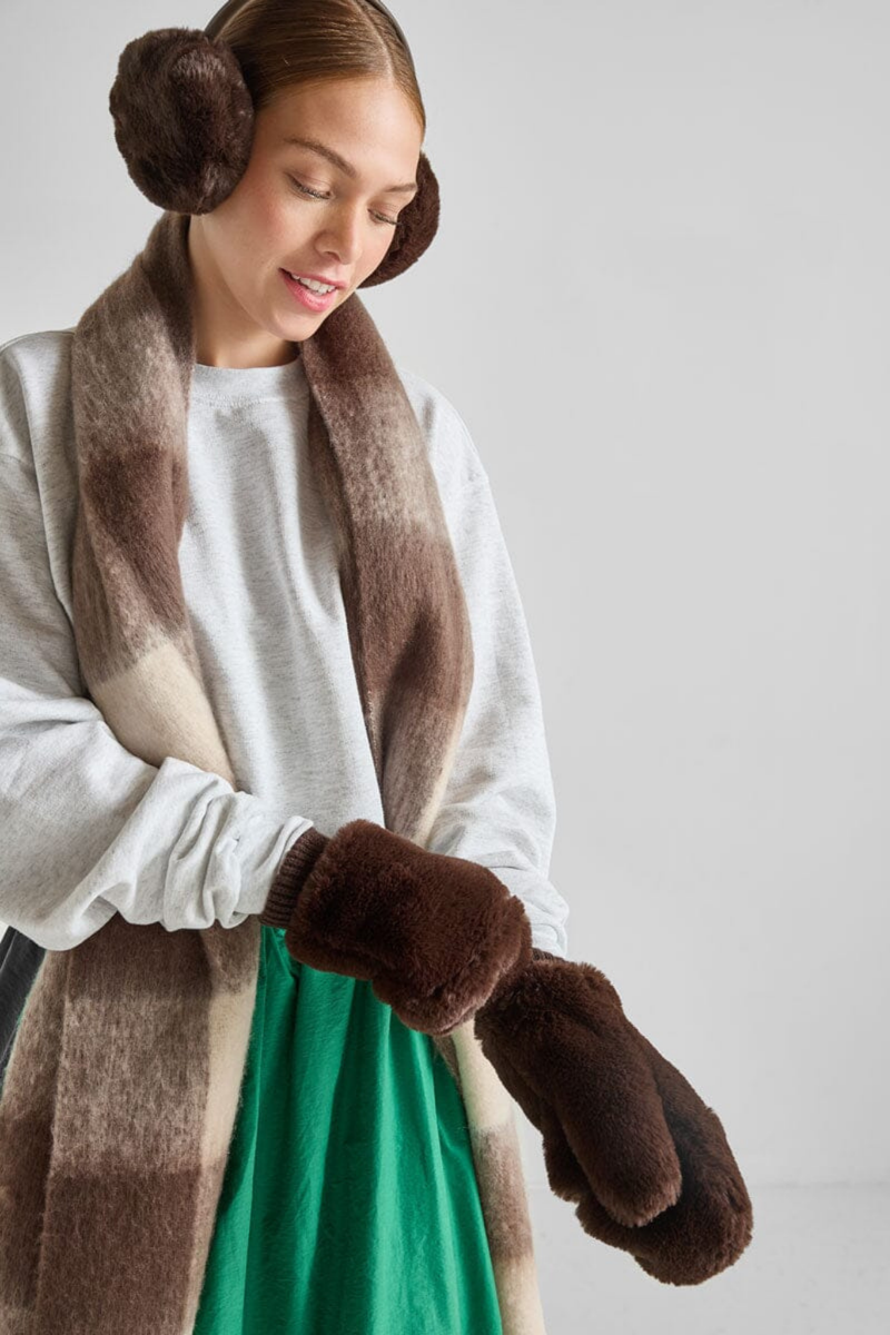 Chocolate Faux Fur Mittens