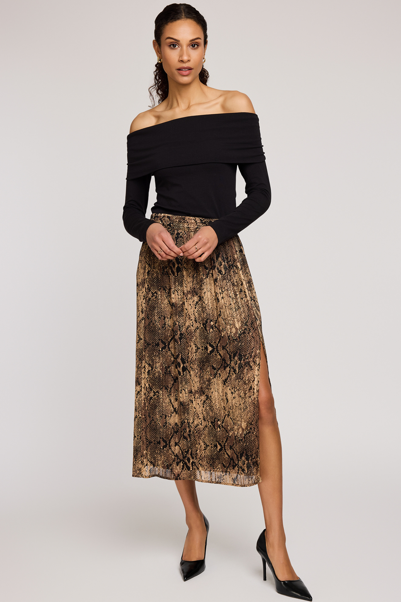 Adeline Topaz Snake Midi Skirt