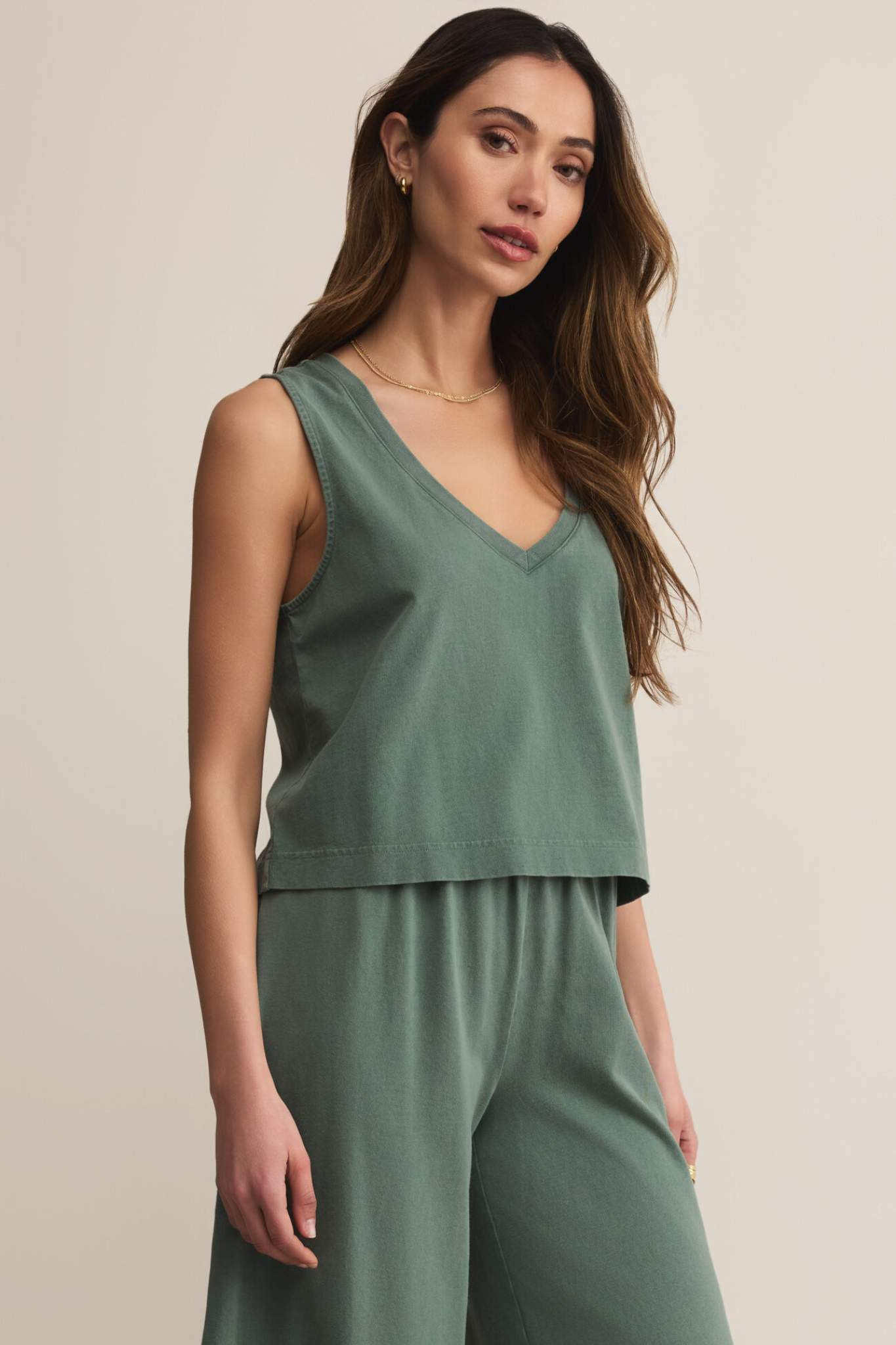 Sloane Hunter Green V-Neck Tank