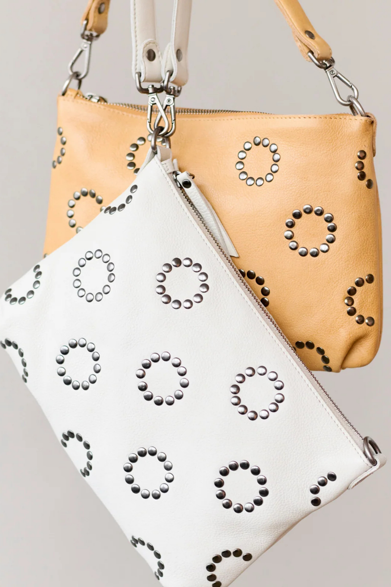 Stevie Oat Leather Studded Crossbody Bag