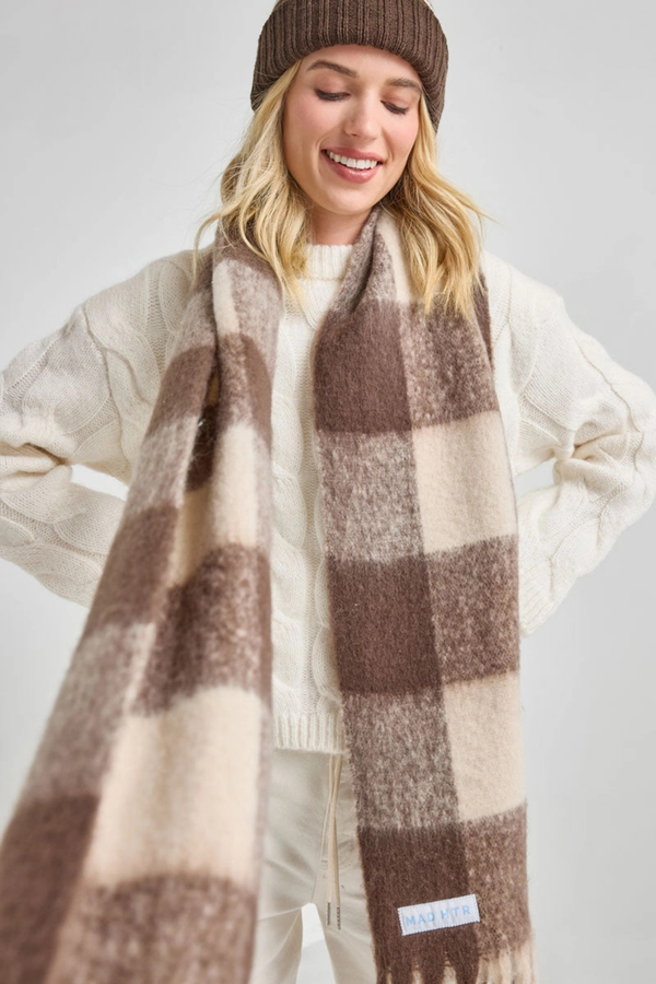 Espresso Checked Blanket Scarf
