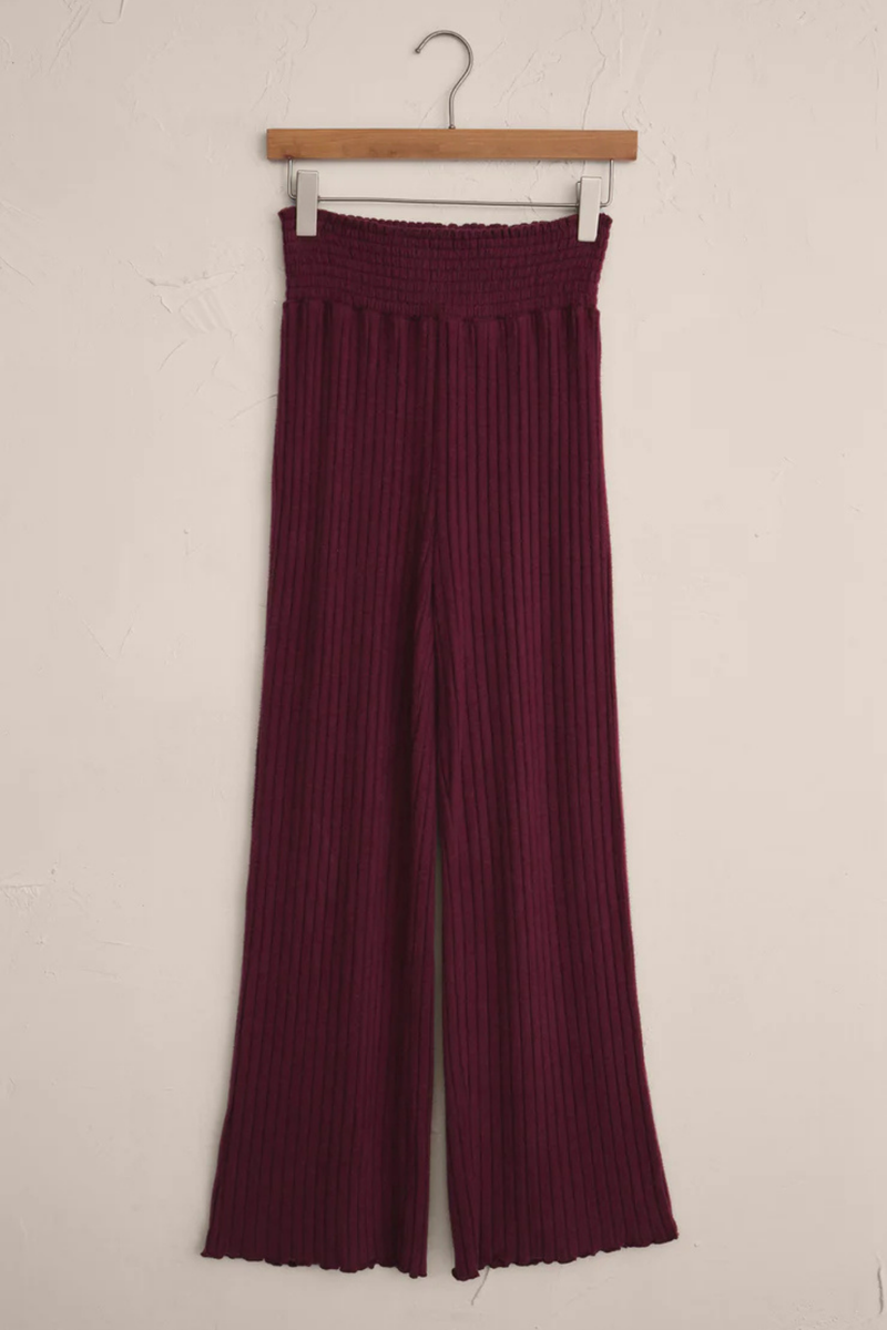 Dawn Merlot Smocked Rib Pant