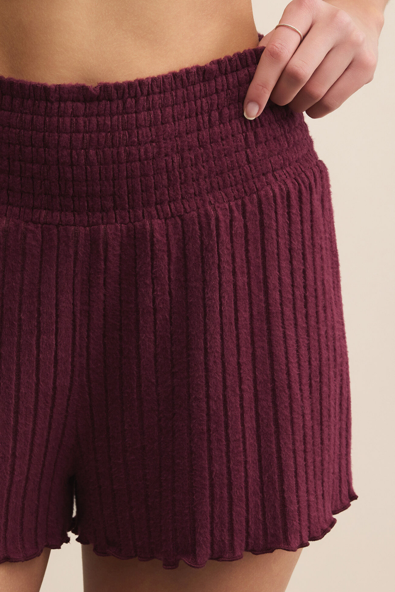 Dawn Merlot Smocked Rib Short