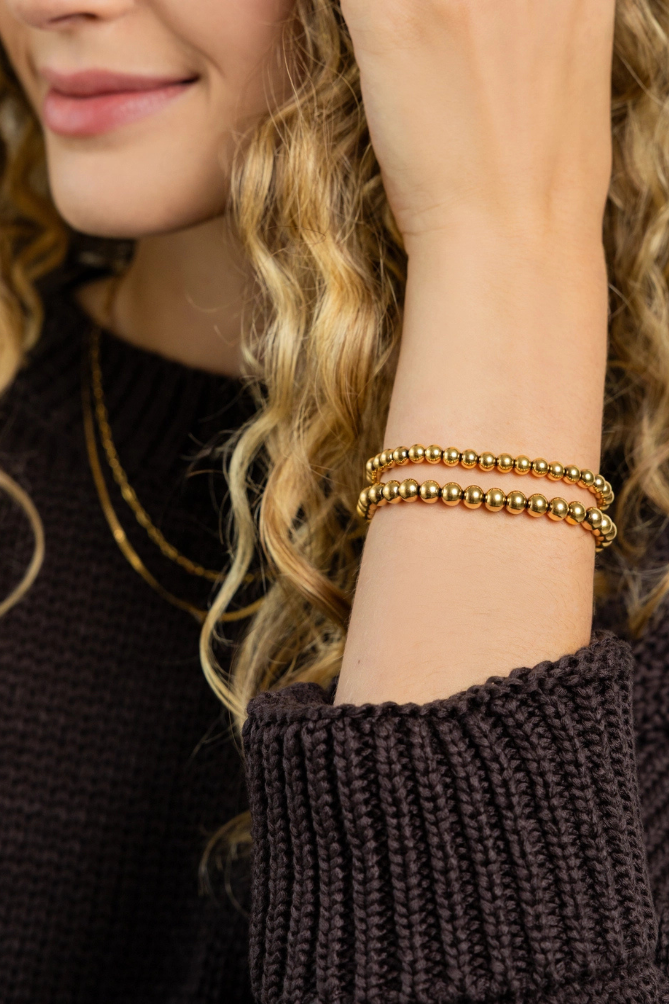 Chunky Gold Double Beaded Bracelet Set