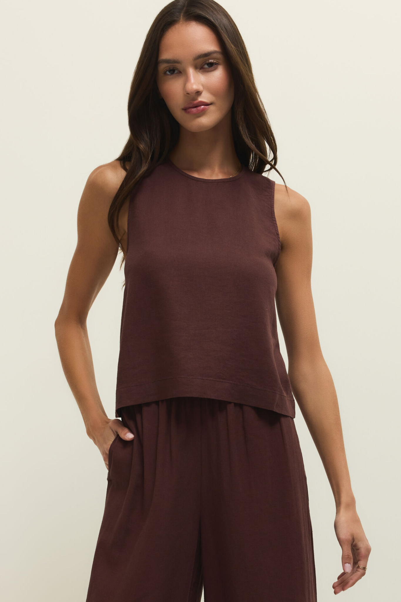 Sloane Chocolate Linen Tank
