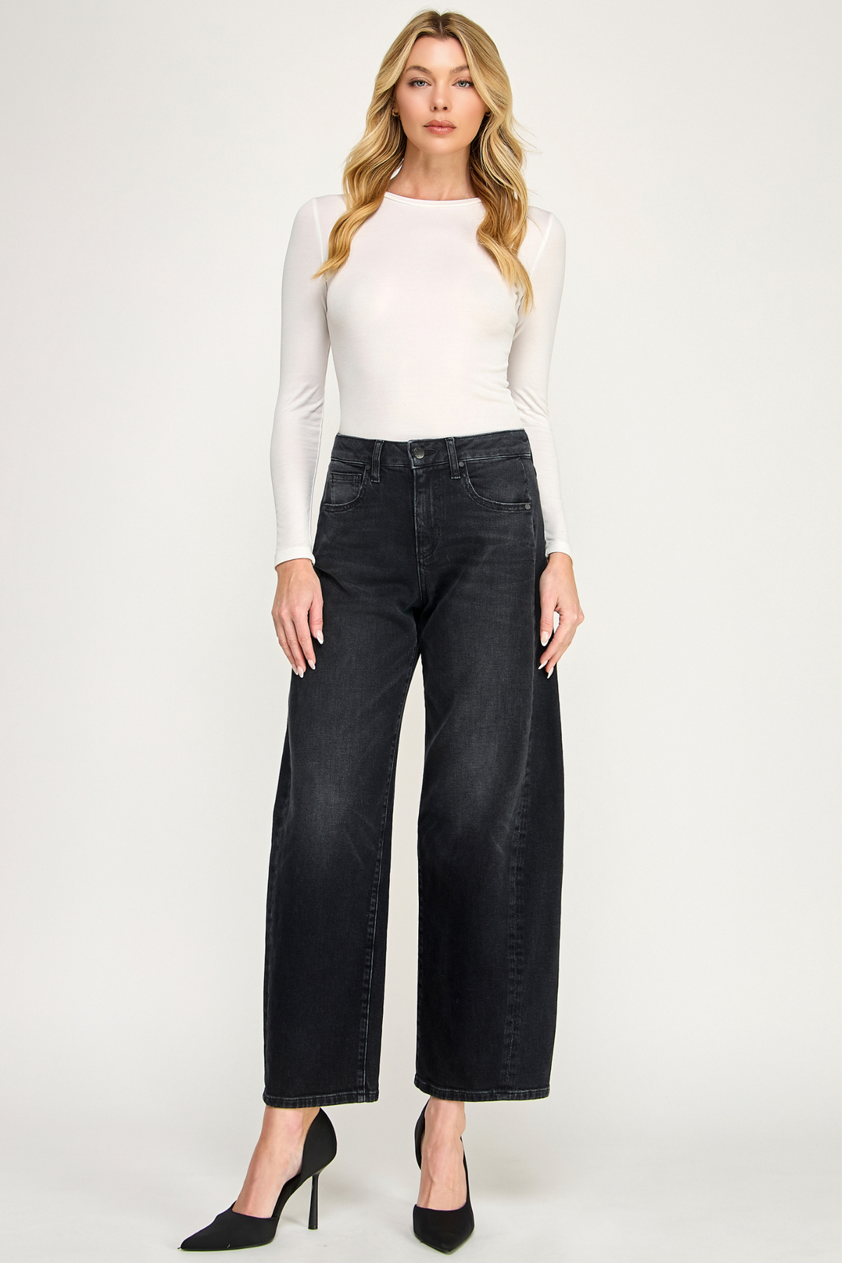 Quinn Washed Black Curve Wide Leg