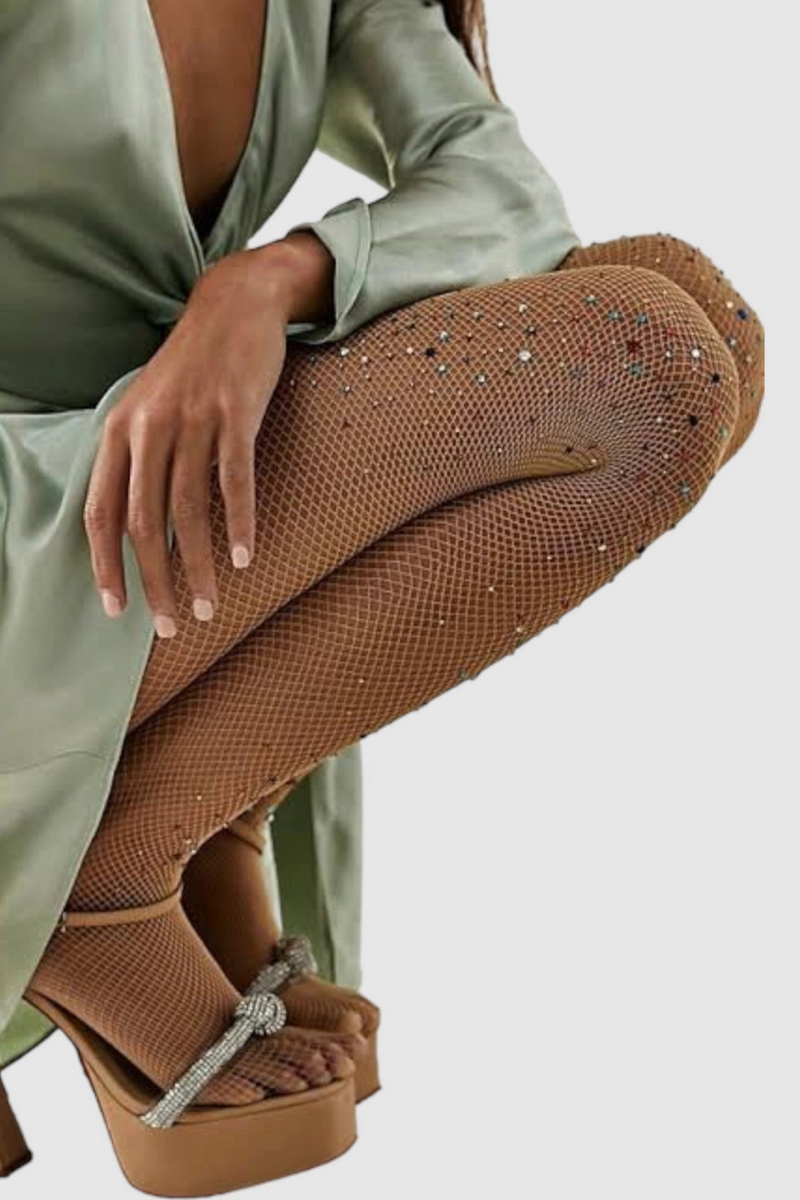 Glitter Nude Fishnet Tights