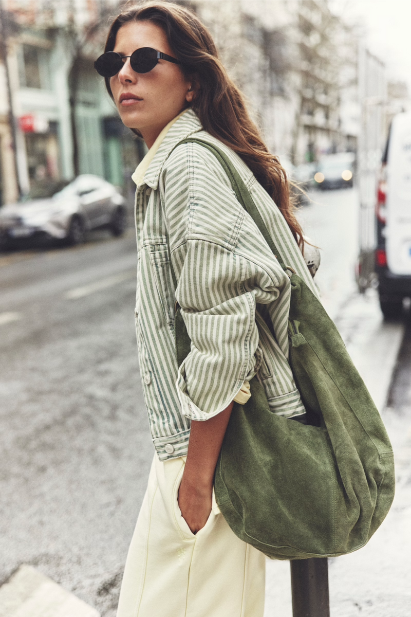 Roma Olive Moss Suede Tote Bag