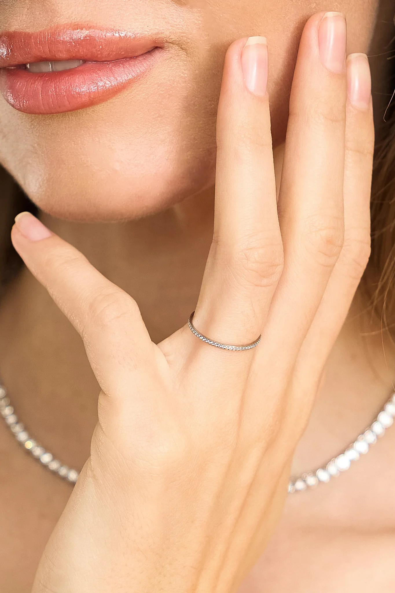 Silver Dainty Diamond Band Ring
