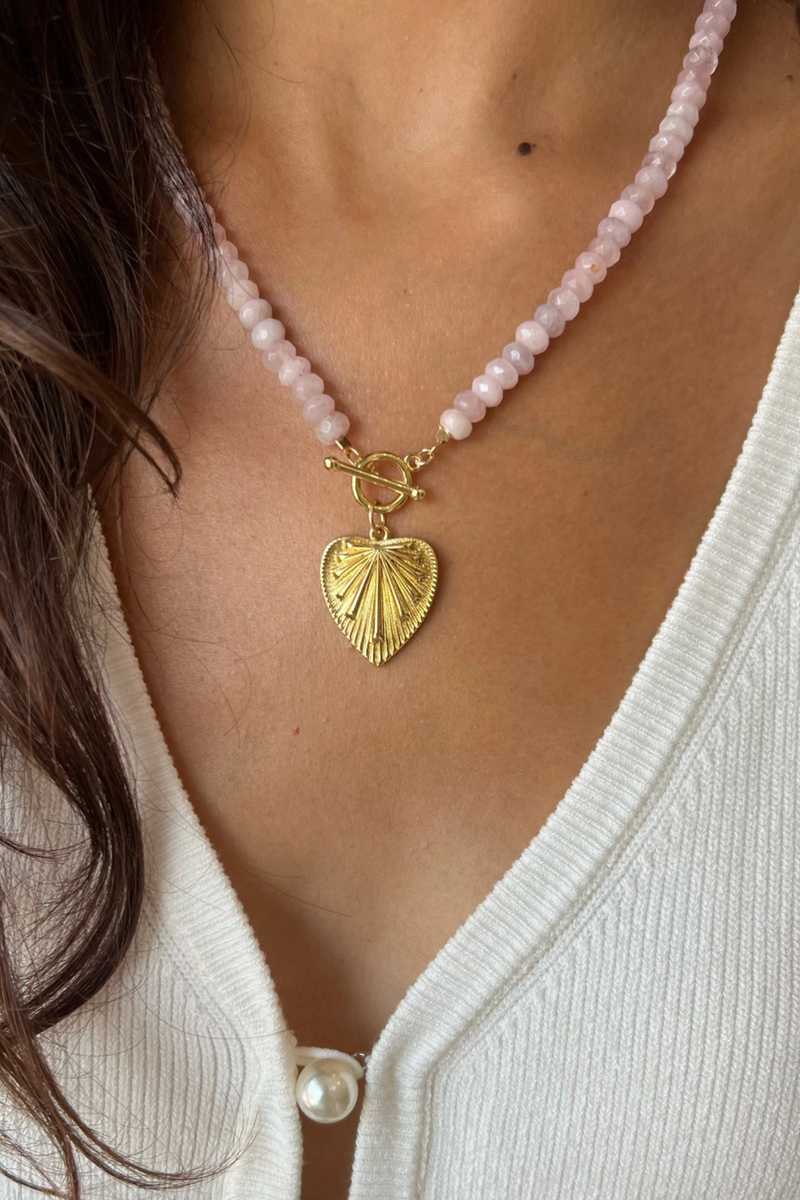 Rosalie Rose Quartz Beaded Heart Necklace