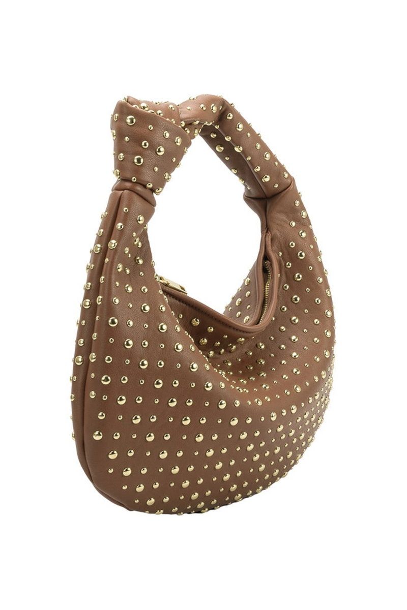 Brigitte Tan Studded Hobo Shoulder Bag