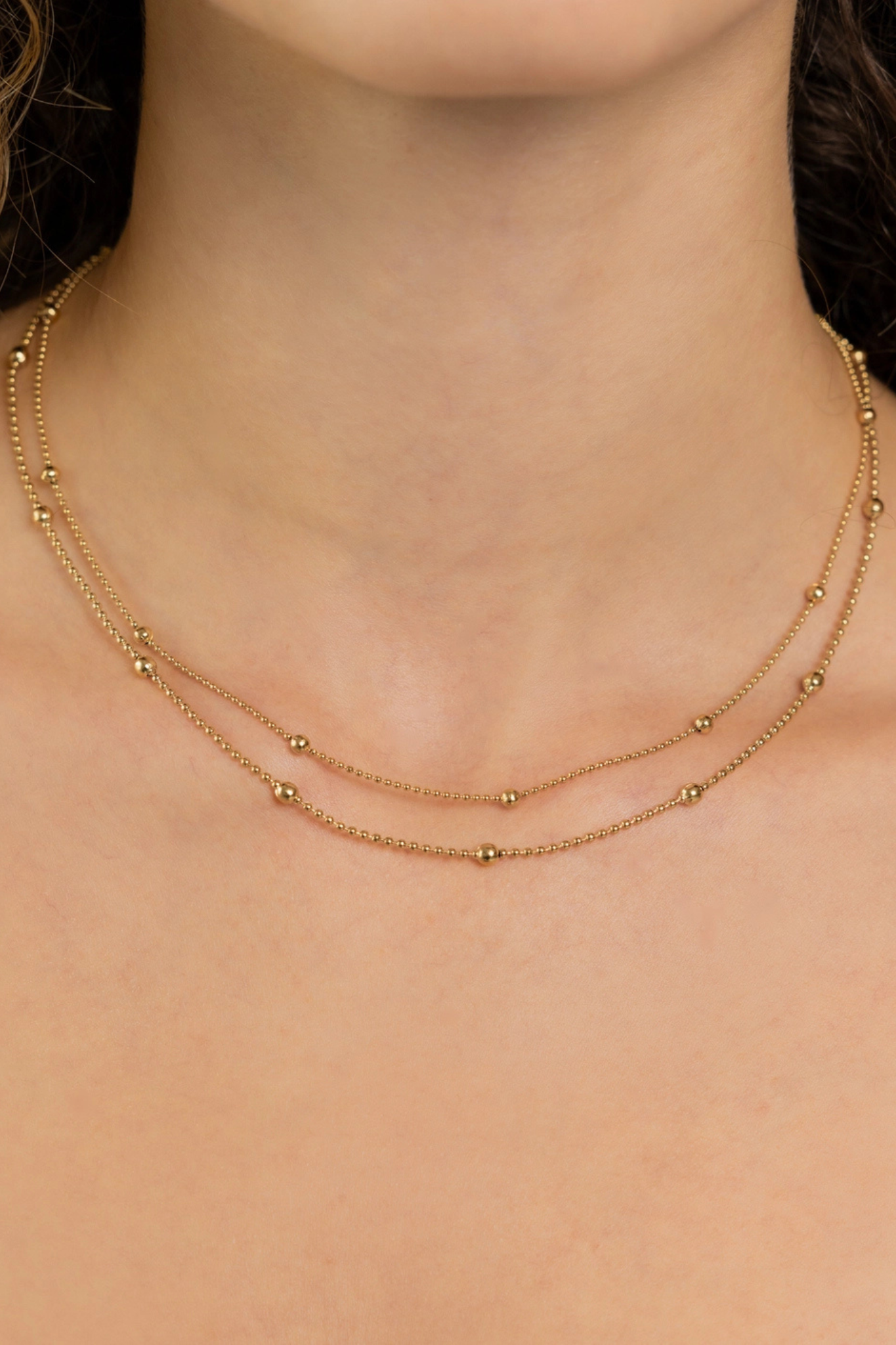 Gold Double Beaded Chain Necklace