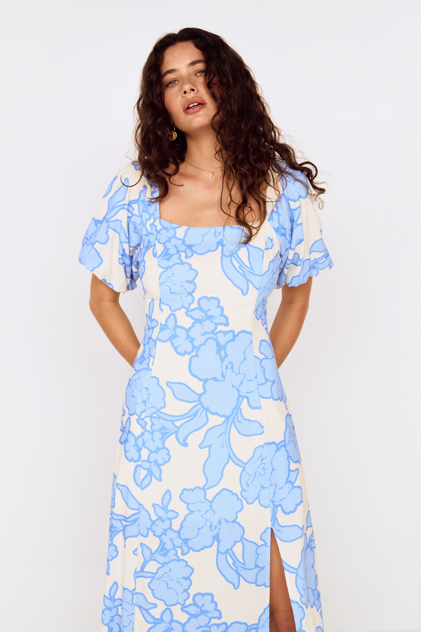 Alessia Blue Floral Midi Dress