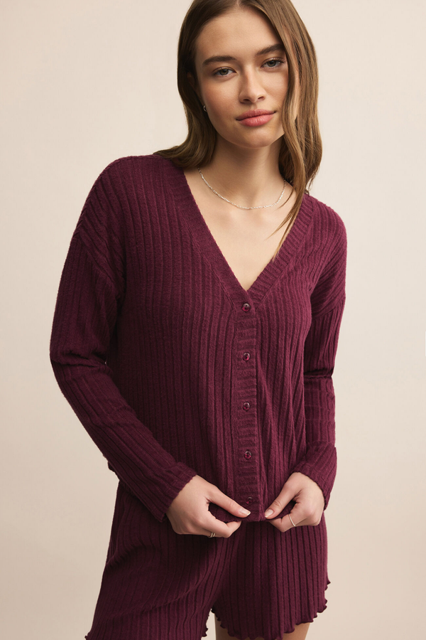 Mara Merlot Rib Cardigan