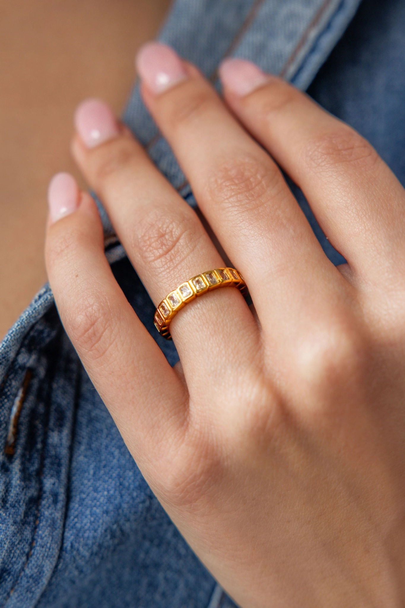 18K Gold Tennis Emerald Cut Ring