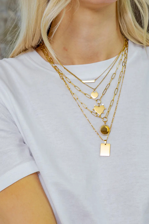 Gold Diamond Paperclip Heart Necklace