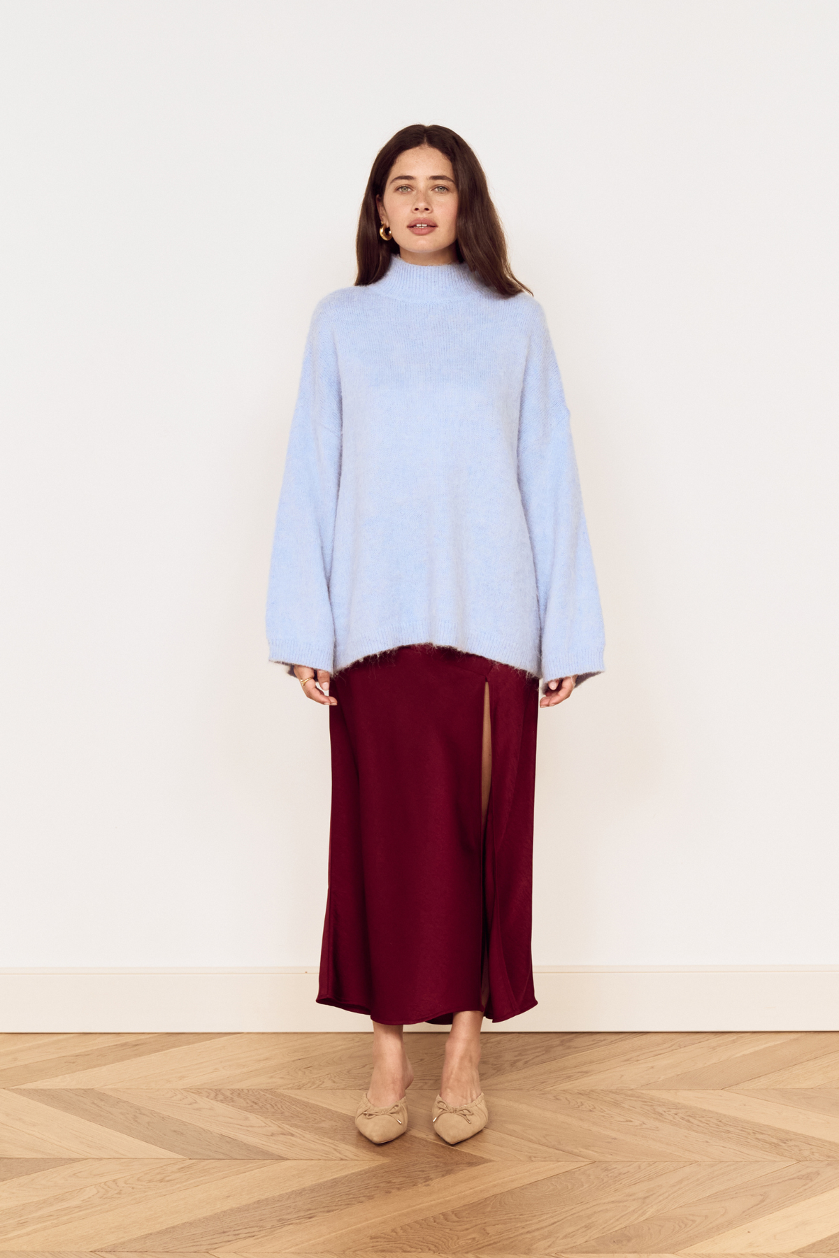 Lumiere Wine Bias Midi Skirt