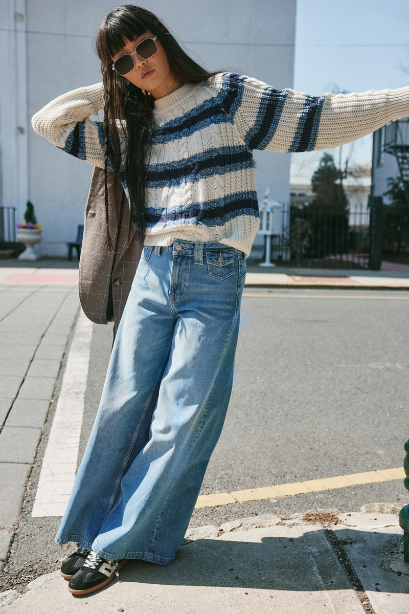 Frankie Striped Cable Knit Pullover