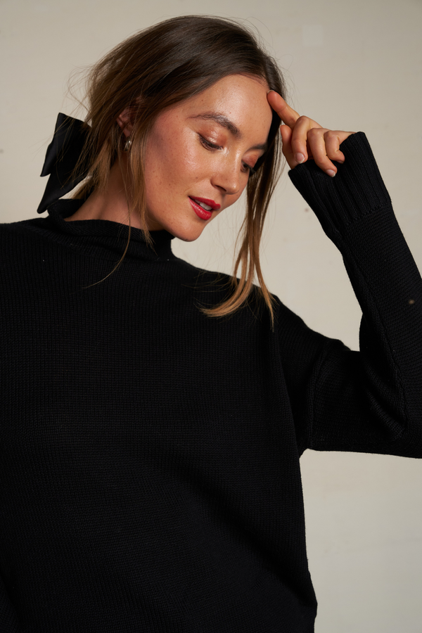 Nova Black Cotton Cashmere Sweater