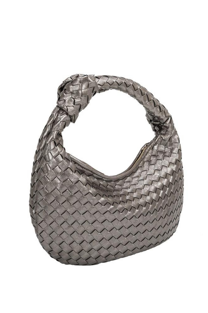 Drew Small Metallic Pewter Top Handle Bag