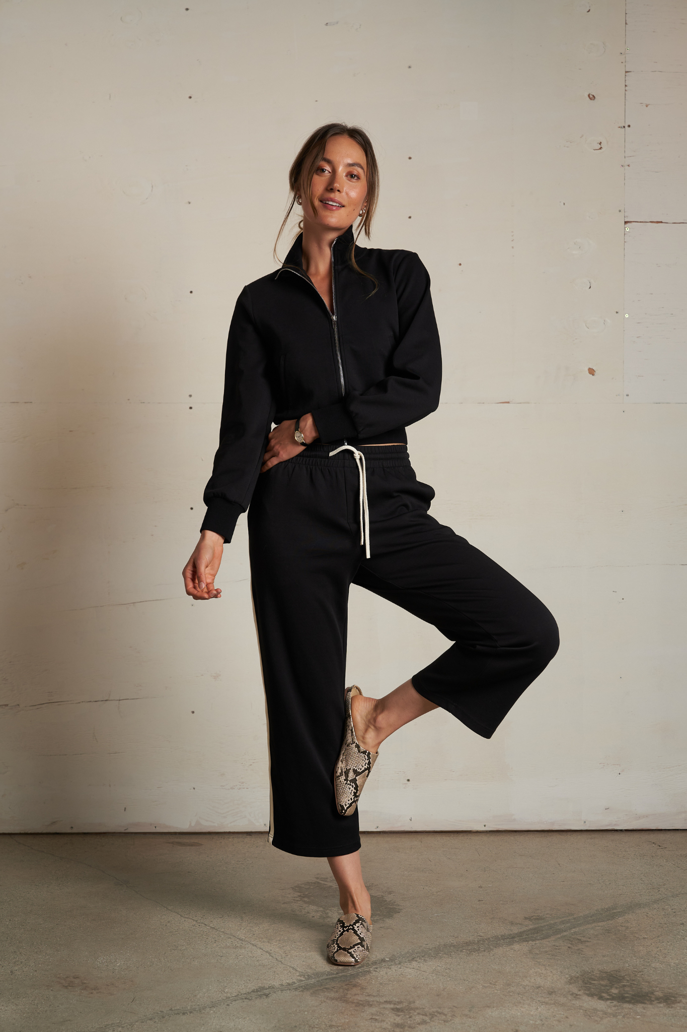 Claud Black Cropped Travel Track Pant