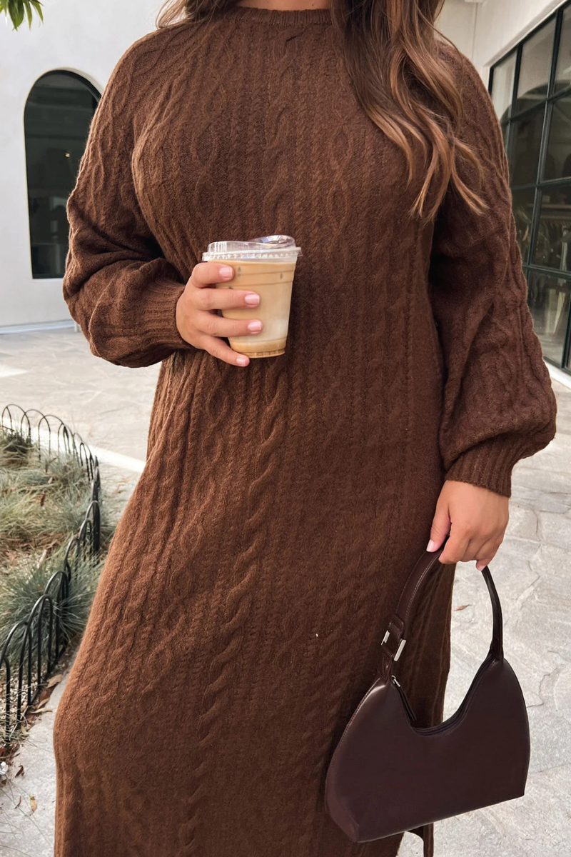 Barb Chocolate Cable Knit Sweater Dress