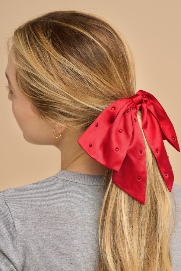 Satin + Rhinestone Bow Scrunchie