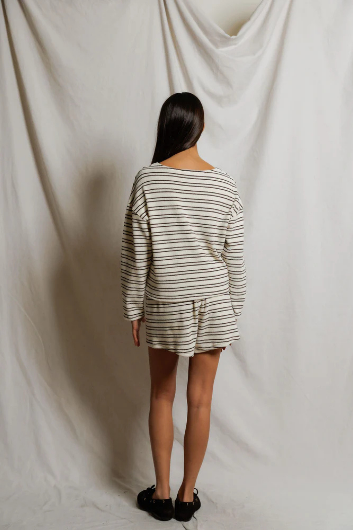 Keri Chocolate Stripe Loop Terry Pullover