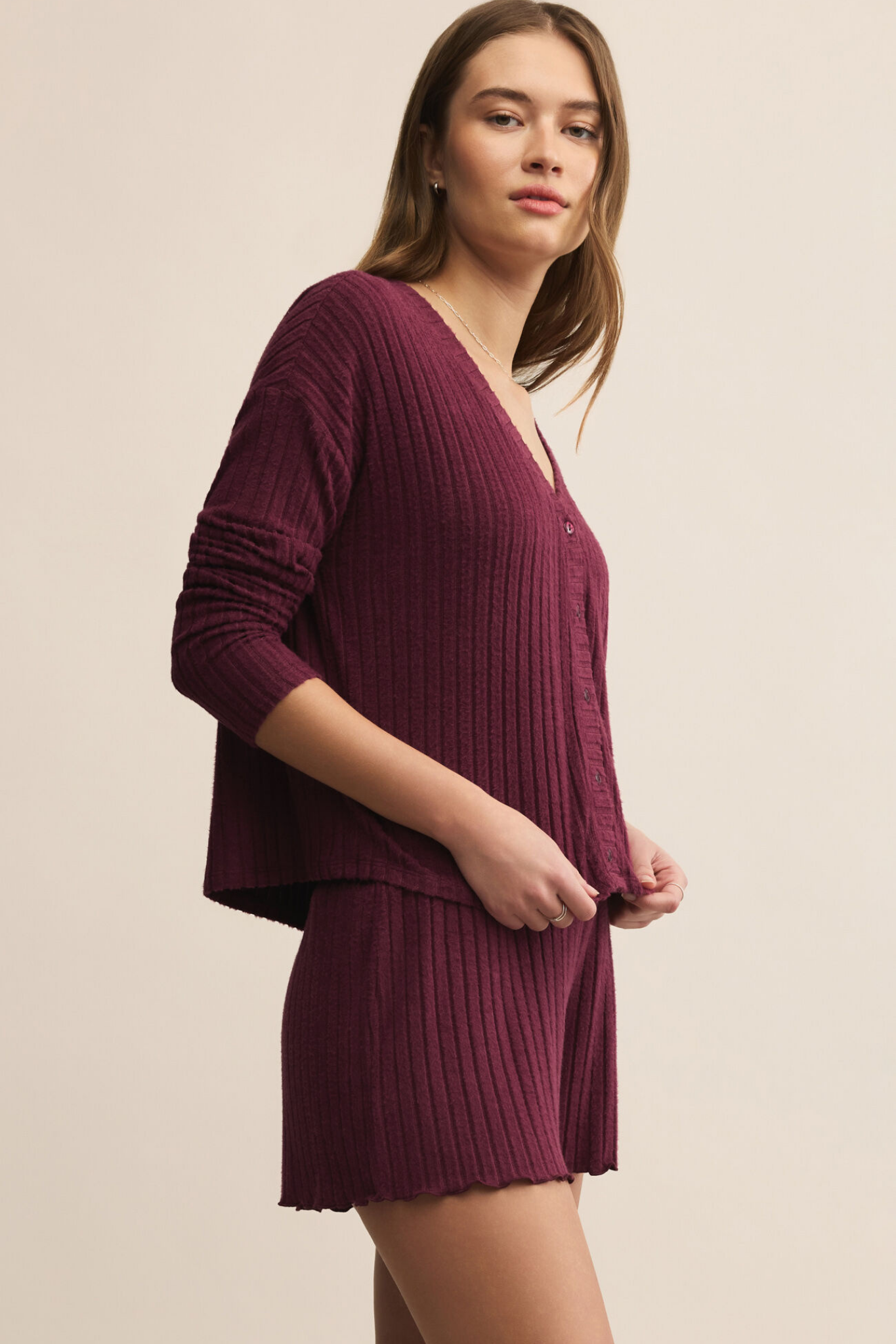 Dawn Merlot Smocked Rib Short
