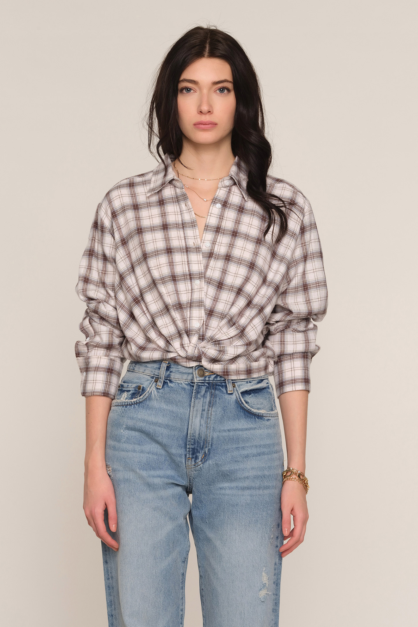 Oxford Bisque Plaid Top