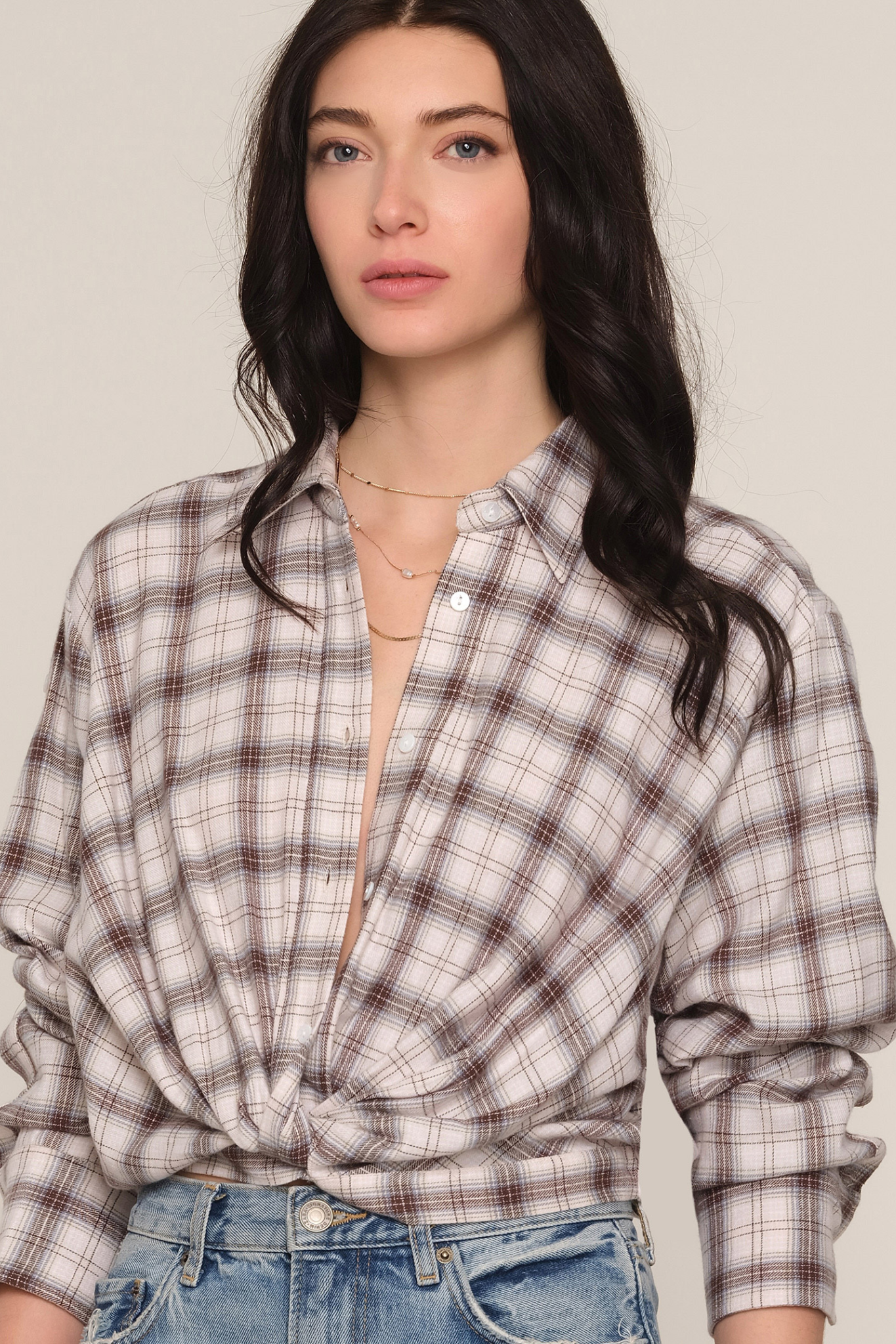Oxford Bisque Plaid Top