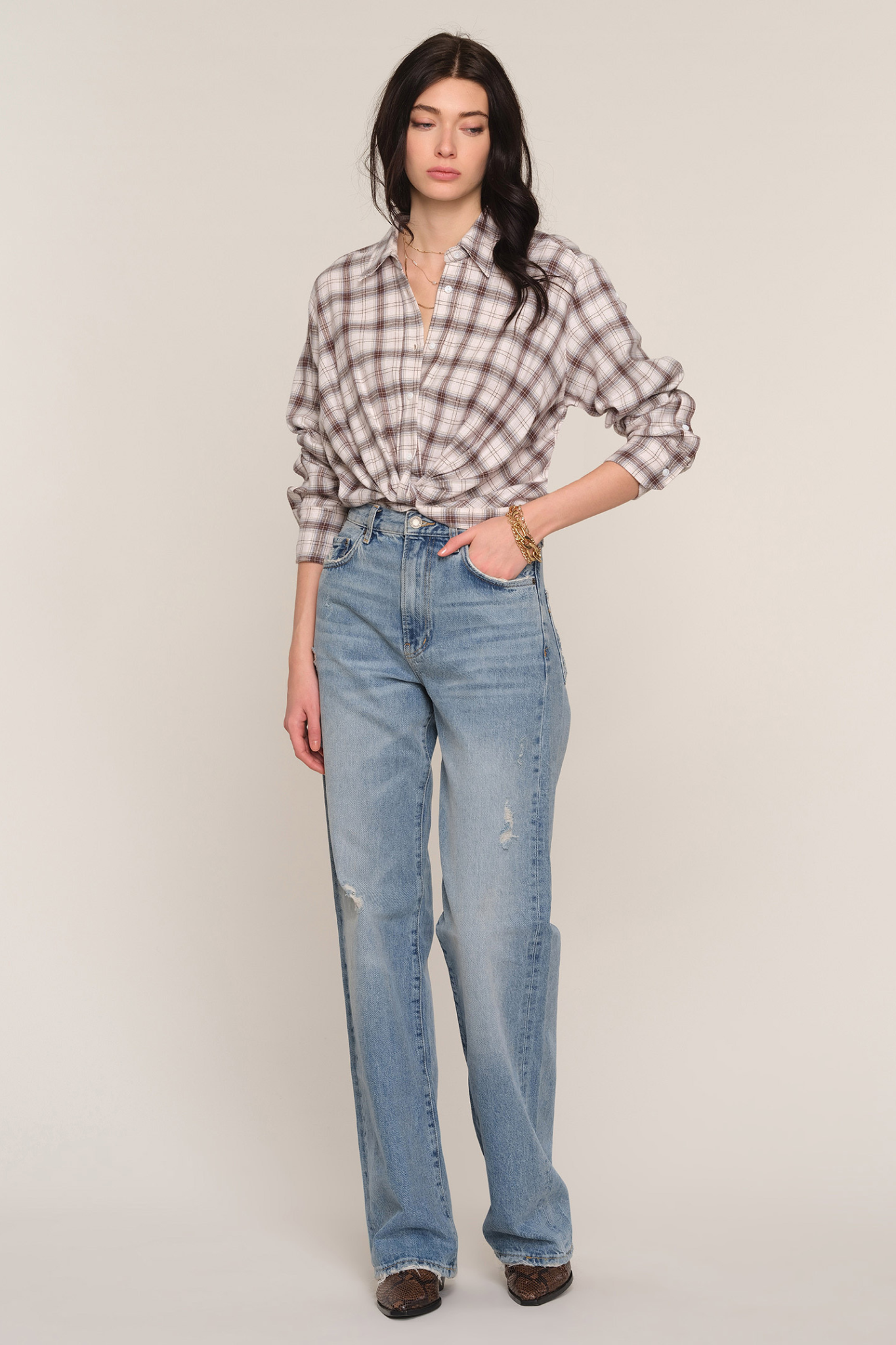Oxford Bisque Plaid Top