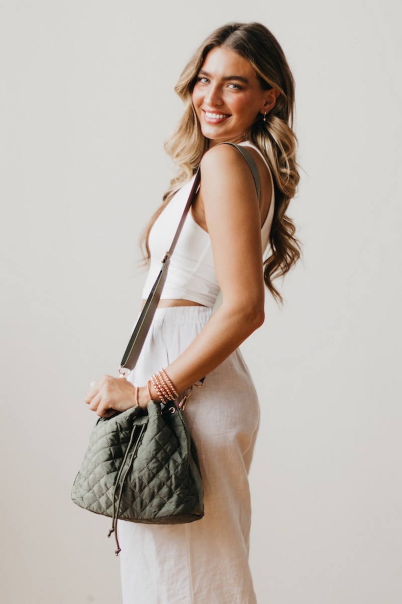 Quincey Olive Quilted Crossbody