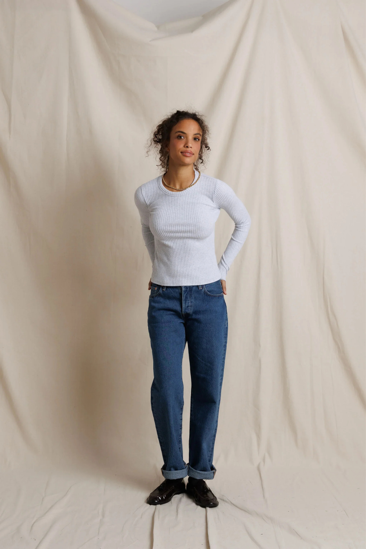 Flora Heather Grey Ribbed Crew