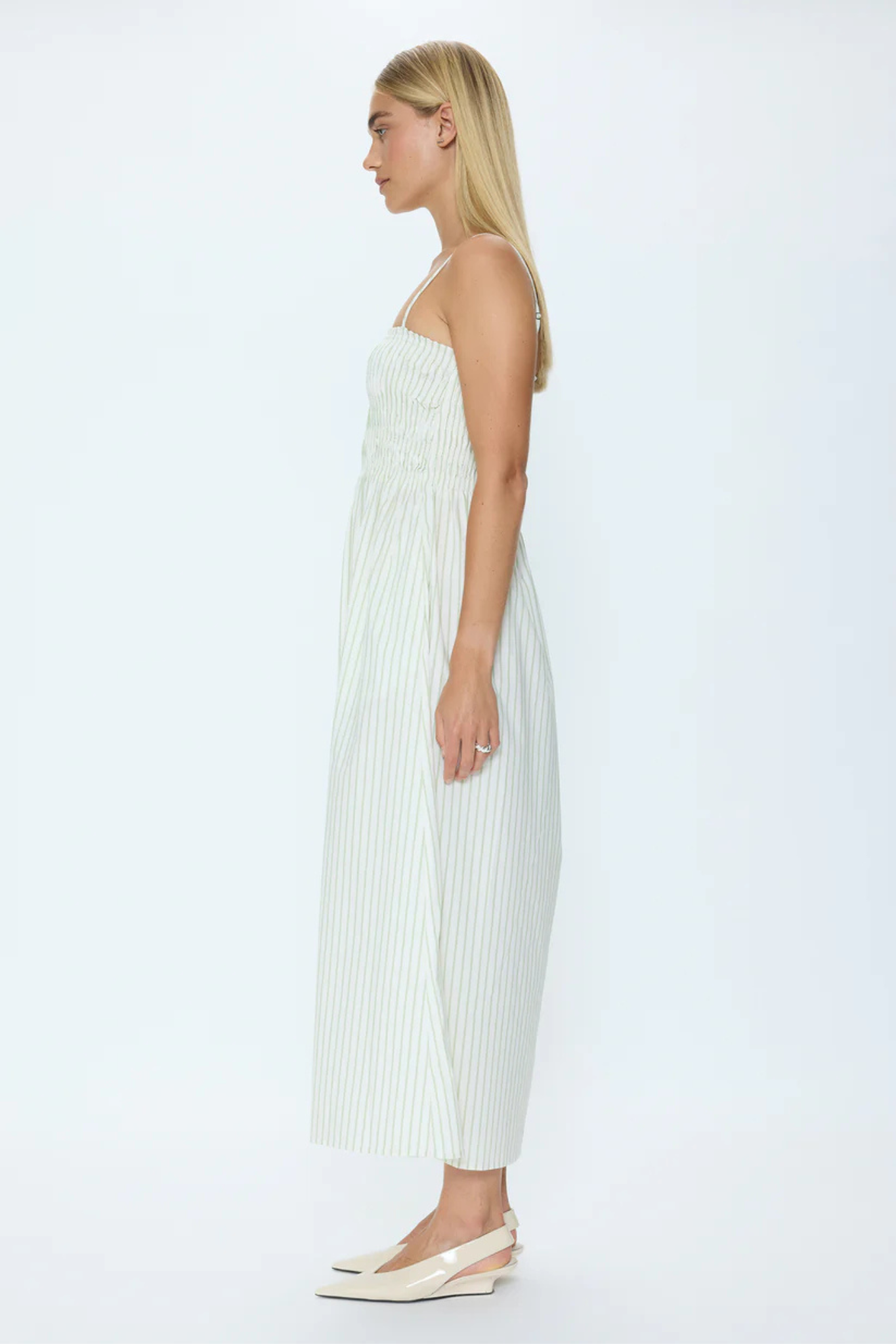 Bianca Sage Egret Stripe Midi Dress