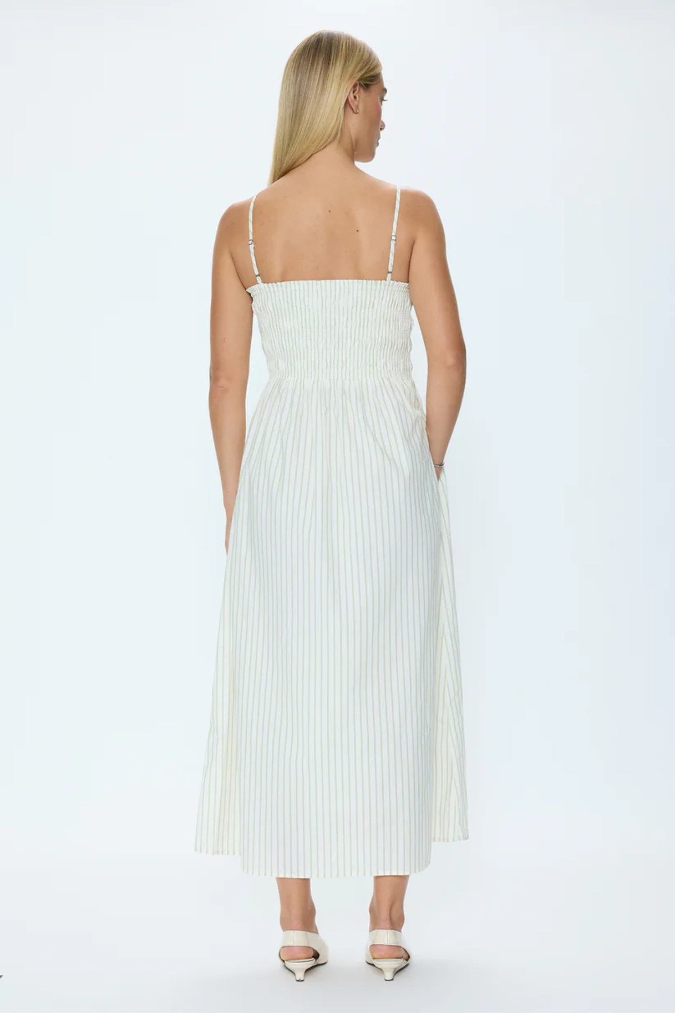 Bianca Sage Egret Stripe Midi Dress