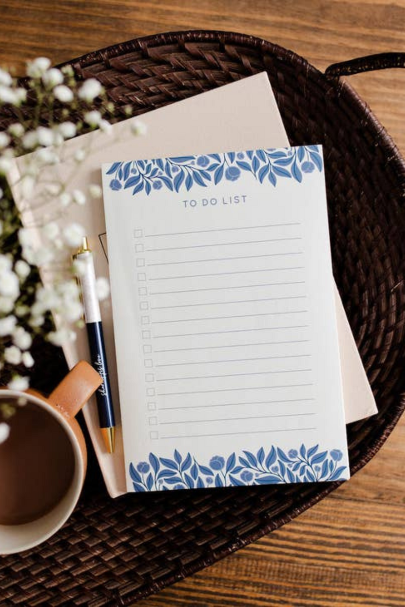 French Blue Floral To Do List Notepad