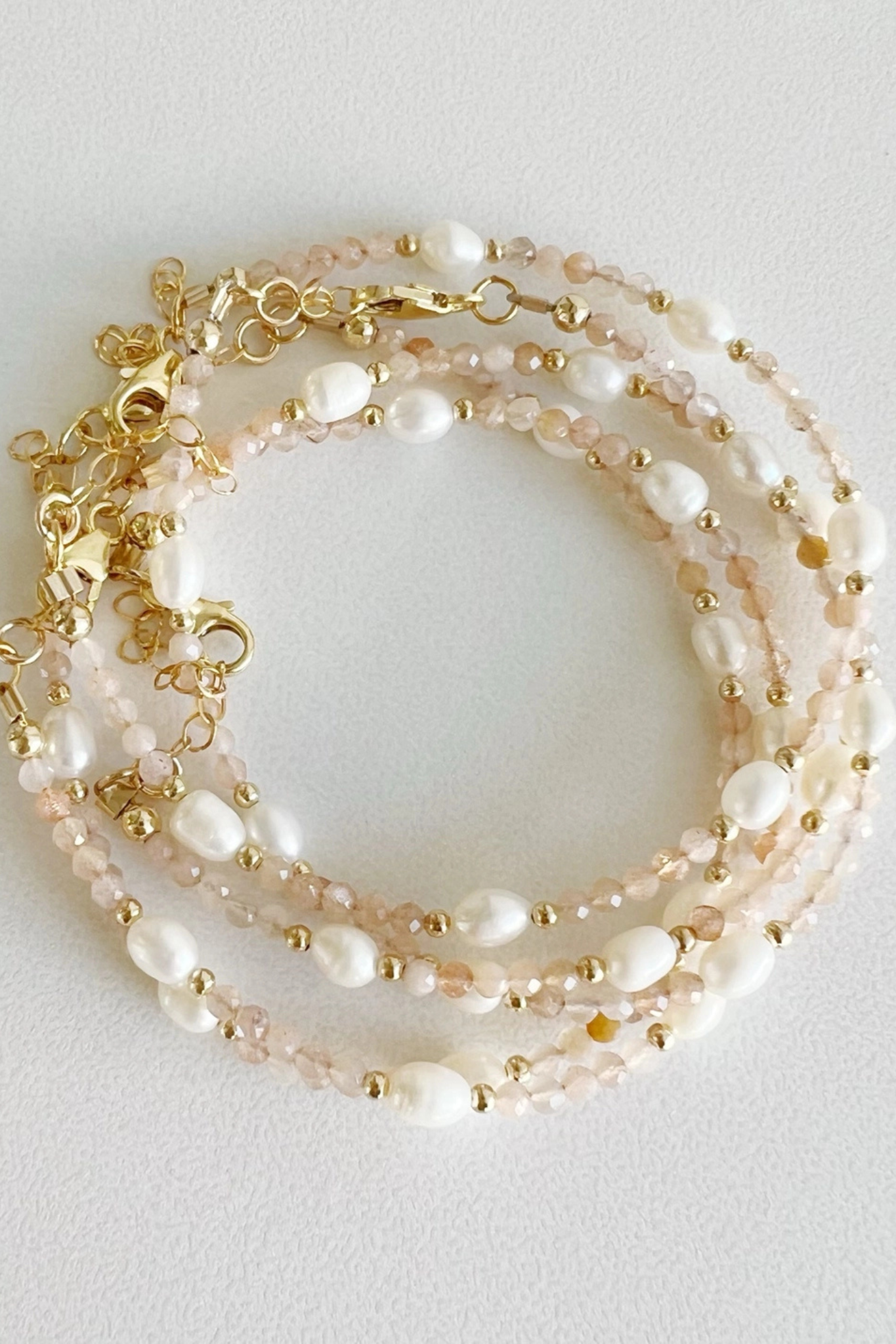 Peach Moonstone Freshwater Pearl Bracelet
