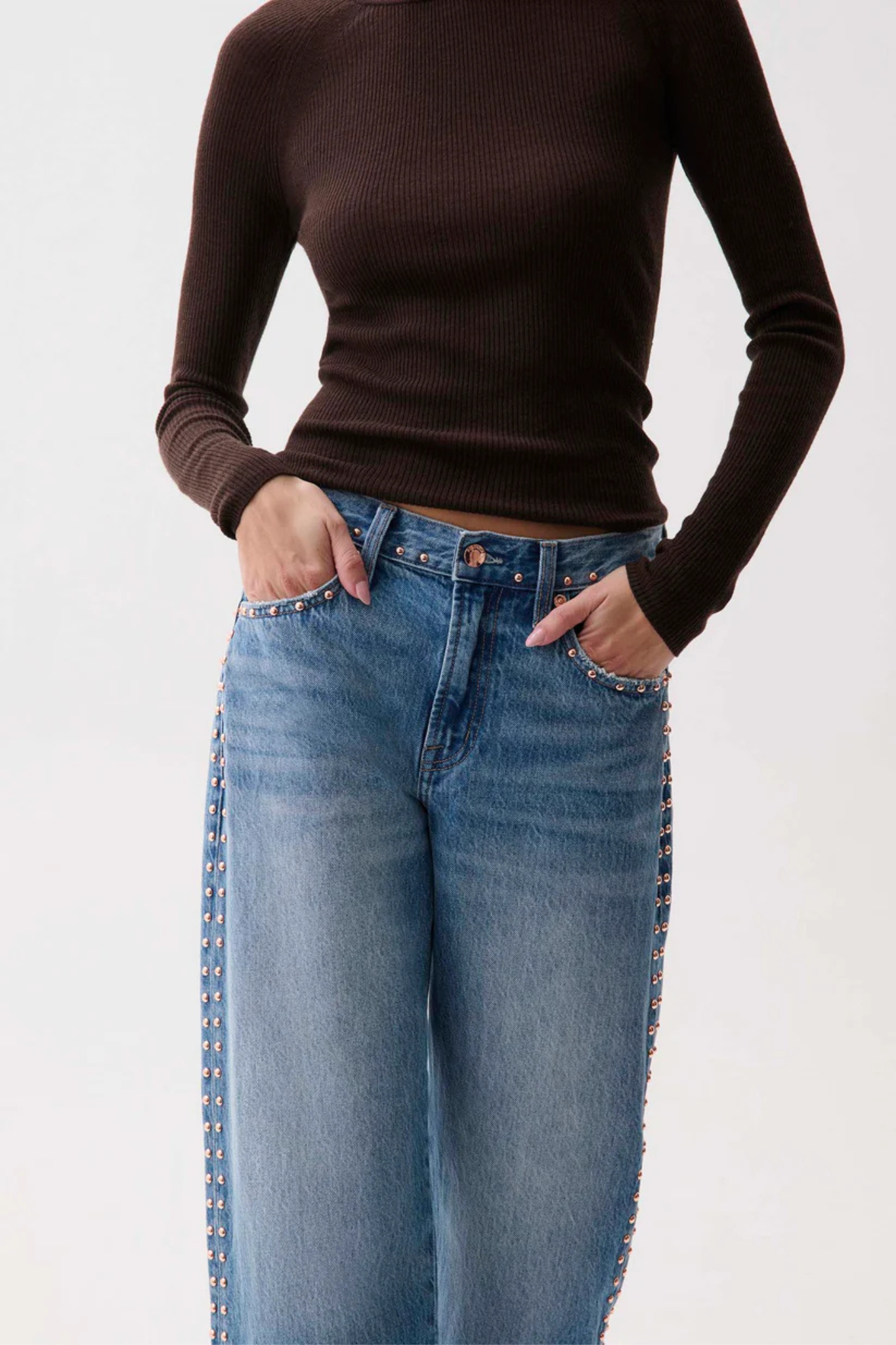 Lexi Star Studded Mid Rise Bowed Straight