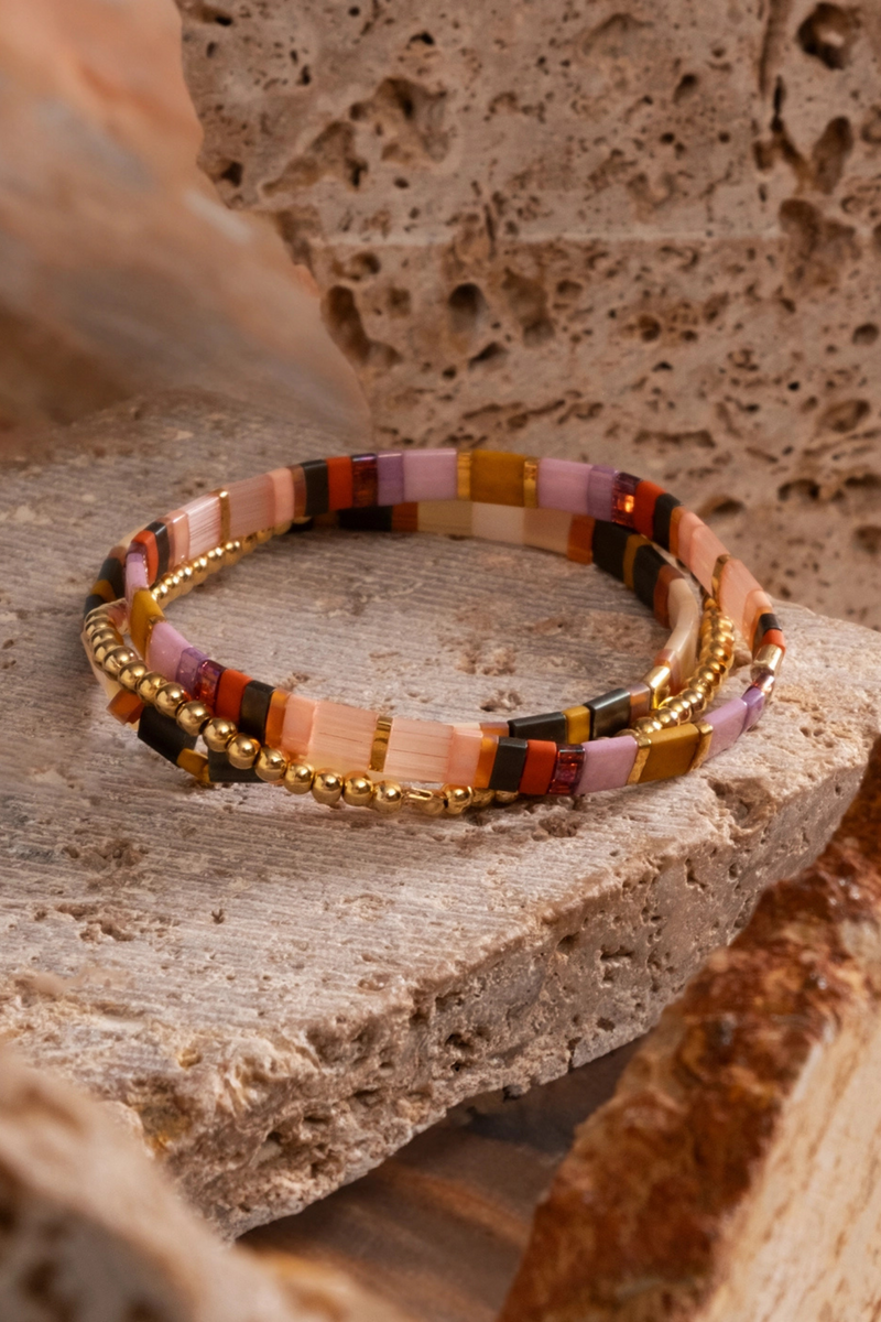 Lilac/Mustard Tile Bracelet Set
