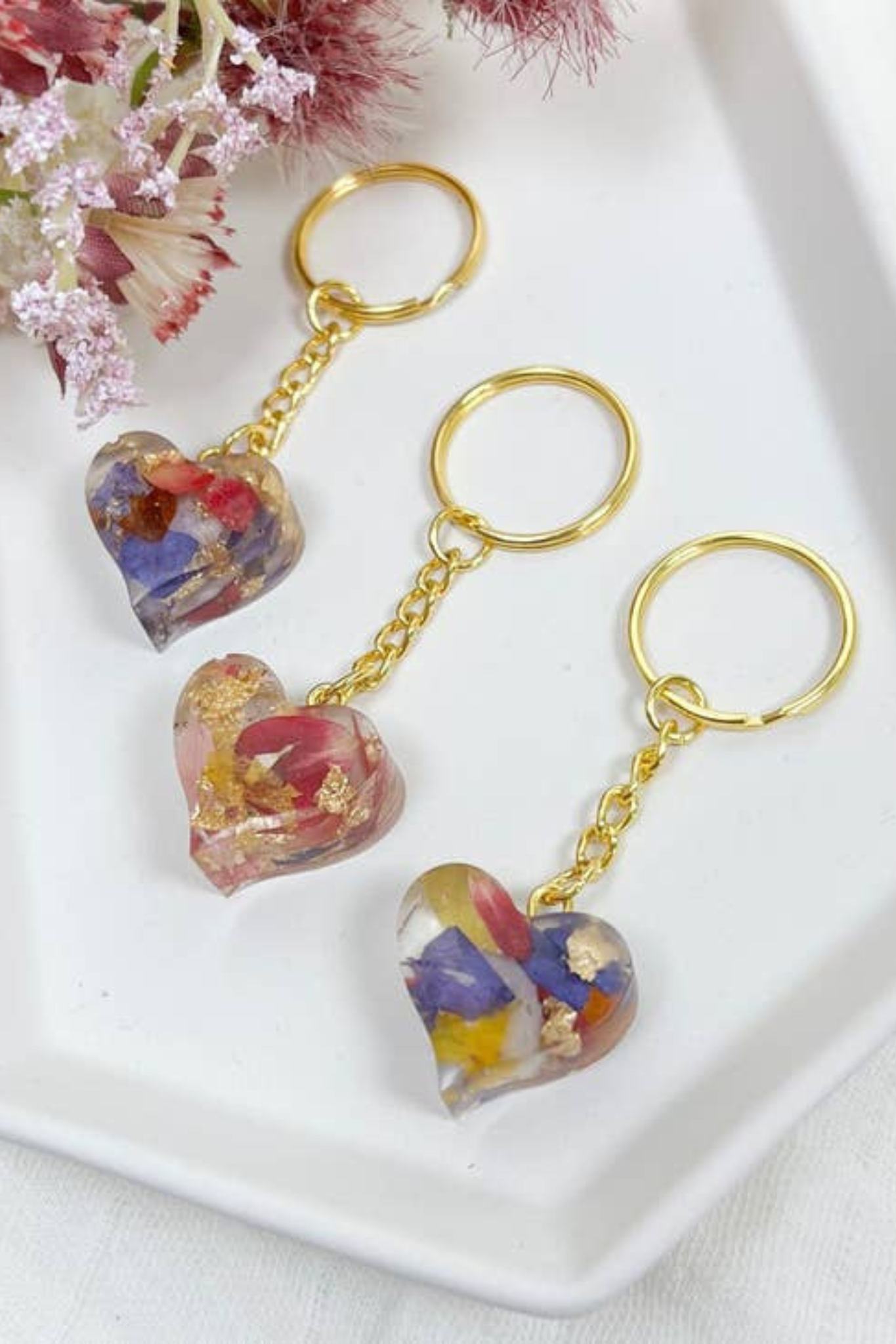 Heart Flower Petal Keychain