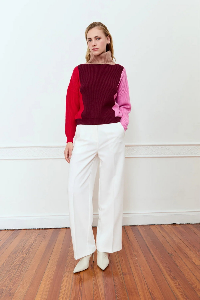 Bordeaux Color Block Sweater